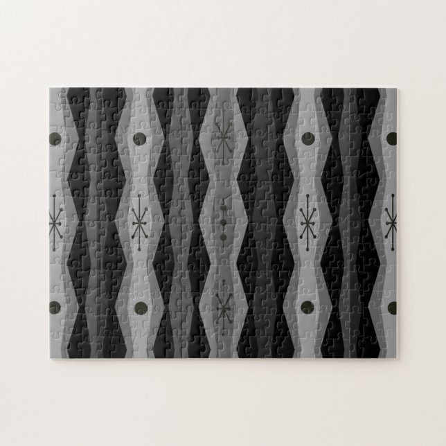 Atomic Era Abstract Columns Black Grey Jigsaw Puzzle (Horizontal)