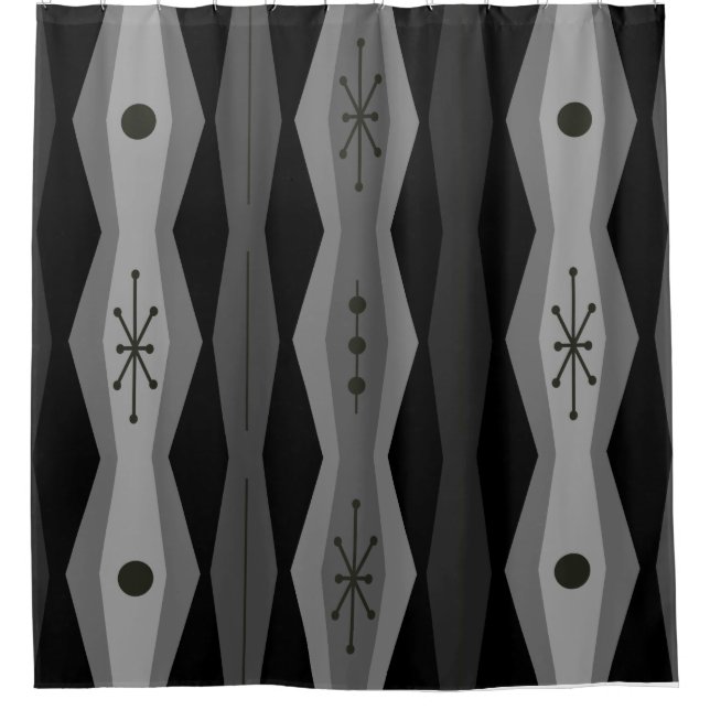 Atomic Era Abstract Columns Black Grey Shower Curtain (Front)