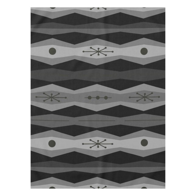 Atomic Era Abstract Columns Black Grey Tablecloth (Front)