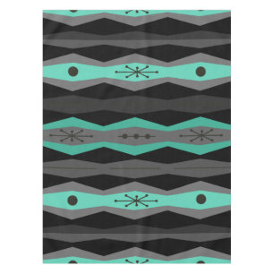 Atomic Era Abstract Columns Black Turquoise Tablecloth