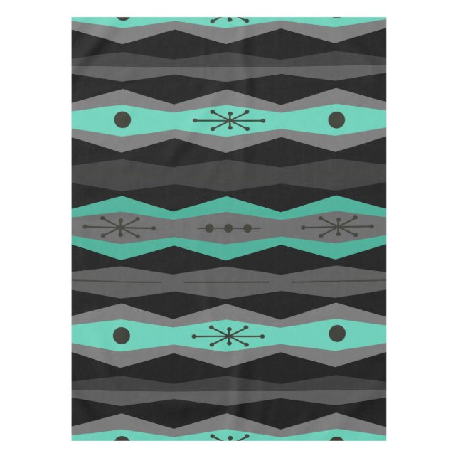 Atomic Era Abstract Columns Black Turquoise Tablecloth (Front)
