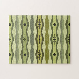 Atomic Era Abstract Columns Chartreuse Green Jigsaw Puzzle
