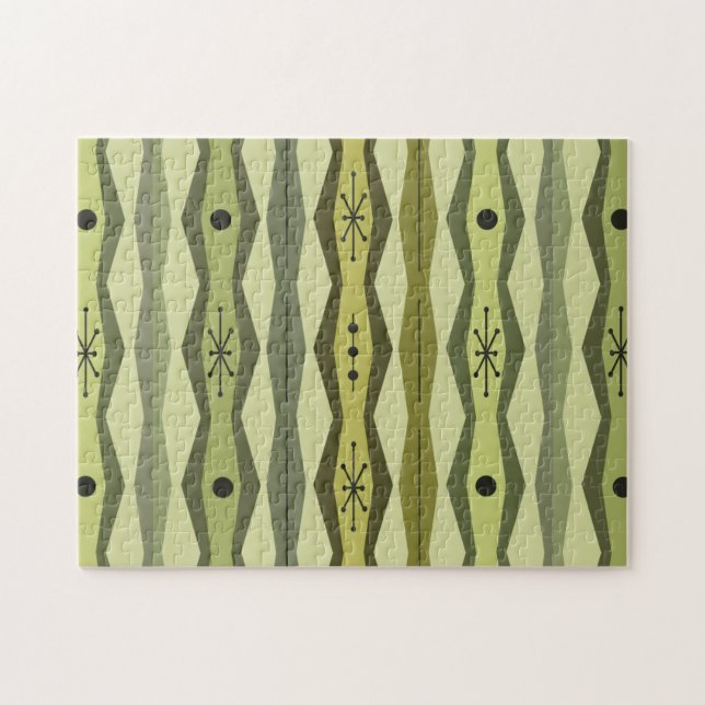 Atomic Era Abstract Columns Chartreuse Green Jigsaw Puzzle (Horizontal)