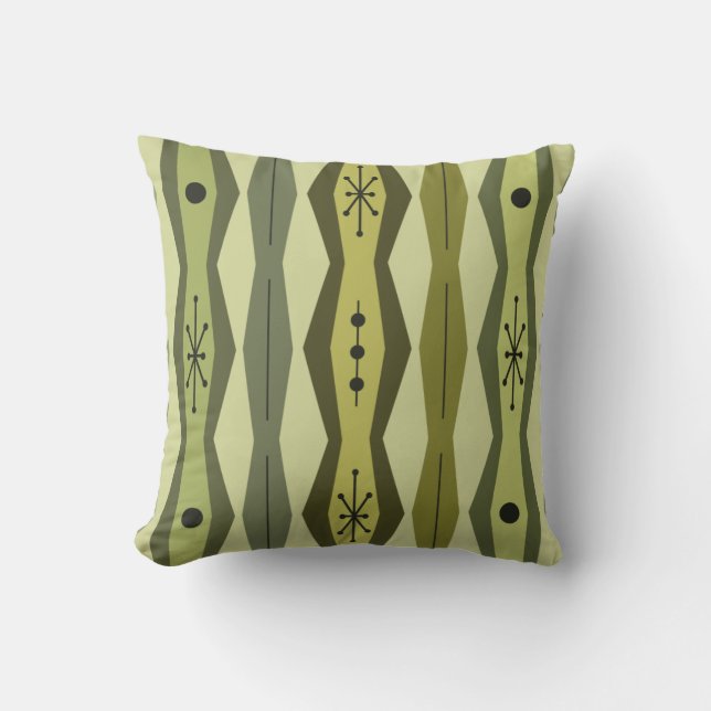 Atomic Era Abstract Columns Green Chartreuse Cushion (Front)