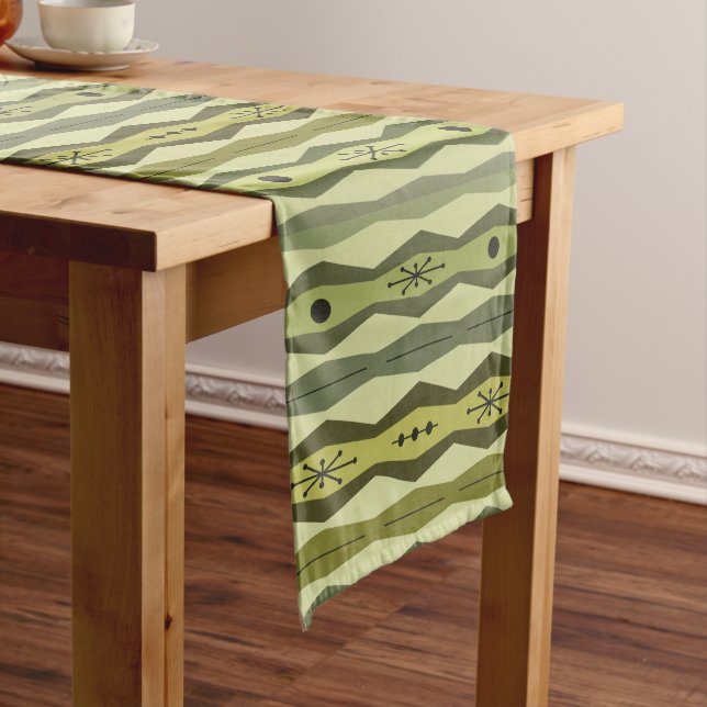 Atomic Era Abstract Columns Green Chartreuse Short Table Runner (In Situ)