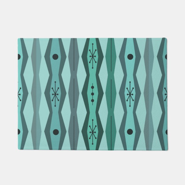 Atomic Era Abstract Columns Turquoise Doormat (Front)