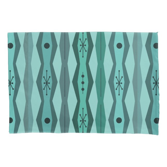 Atomic Era Abstract Columns Turquoise Pillowcase (Front)