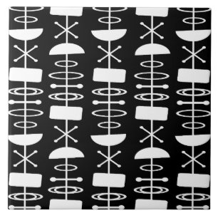 Atomic Era Abstract Symbols Black White Ceramic Tile