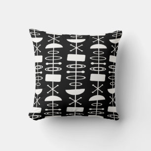 Atomic Era Abstract Symbols Black White Cushion