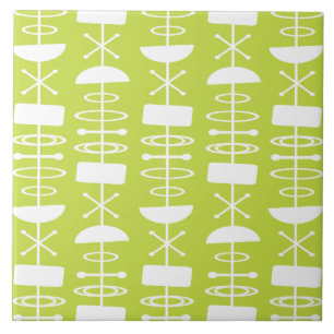 Atomic Era Abstract Symbols Chartreuse Ceramic Tile