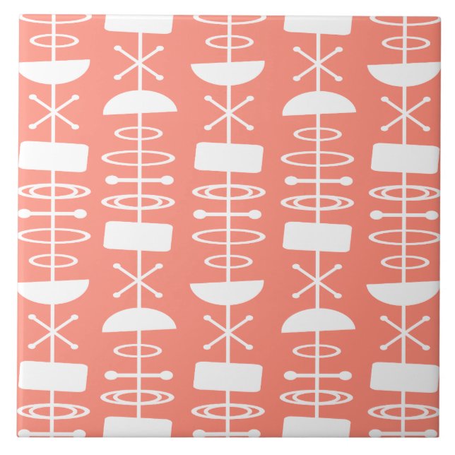 Atomic Era Abstract Symbols Salmon Pink Ceramic Tile (Front)