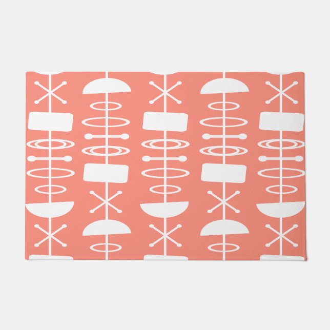 Atomic Era Abstract Symbols Salmon Pink Doormat (Front)