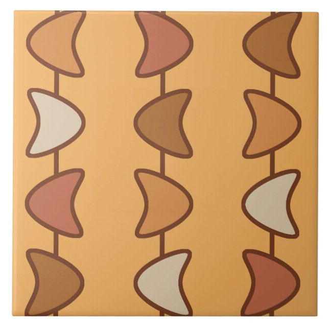 Atomic Era Boomerangs Burnt Orange Ceramic Tile (Front)