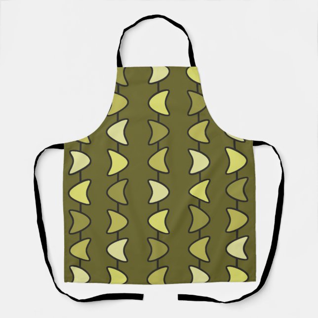 Atomic Era Boomerangs Olive Green Apron (Front)