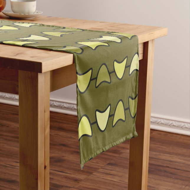 Atomic Era Boomerangs Olive Green Short Table Runner (In Situ)