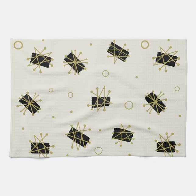 Atomic Era Brushes Sputnik Starbursts Tea Towel (Horizontal)