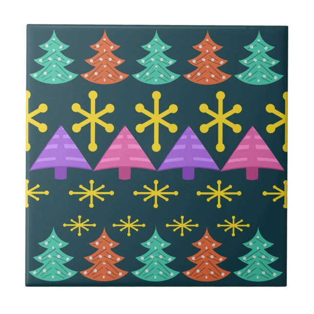 Atomic Era Christmas Trees Kitsch Dark Ceramic Tile (Front)