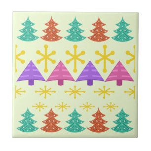 Atomic Era Christmas Trees Kitsch Light Ceramic Tile