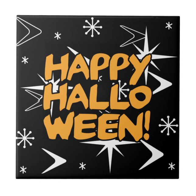 Atomic Era Happy Halloween Ceramic Tile (Front)