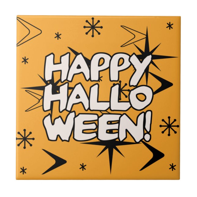 Atomic Era Happy Halloween Ceramic Tile (Front)