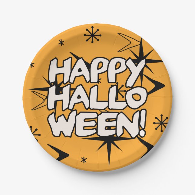 Atomic Era Happy Halloween Paper Plate (Front)