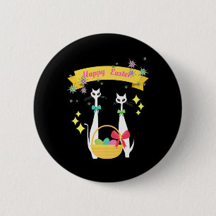 Atomic Era Mid Century Modern Cool Cat Happy Easte 6 Cm Round Badge