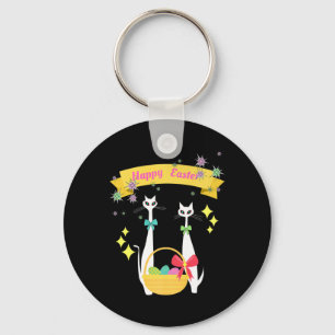 Atomic Era Mid Century Modern Cool Cat Happy Easte Key Ring