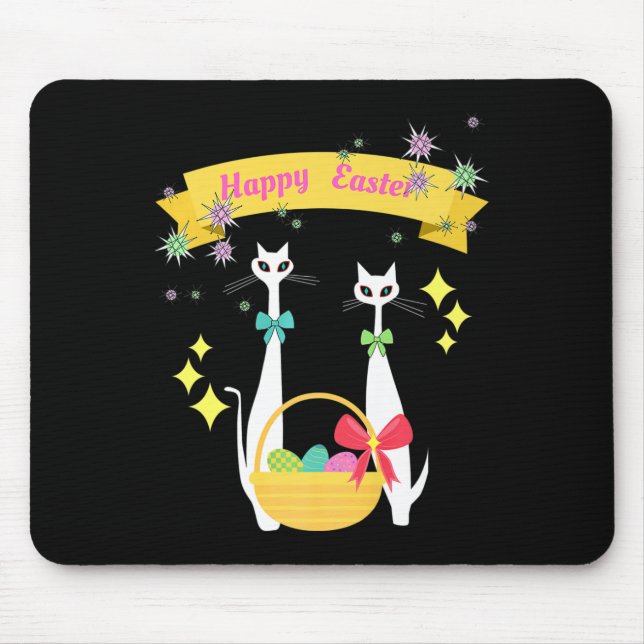 Atomic Era Mid Century Modern Cool Cat Happy Easte Mouse Pad (Front)