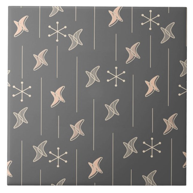 Atomic Era Moons & Stars (Charcoal) Ceramic Tile (Front)