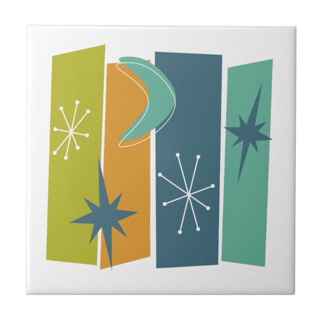 Atomic Era Rectangles Boomerang Stars Mid Mod Ceramic Tile (Front)