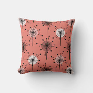 Atomic Era Sputnik Starburst Flowers Salmon Pink Cushion