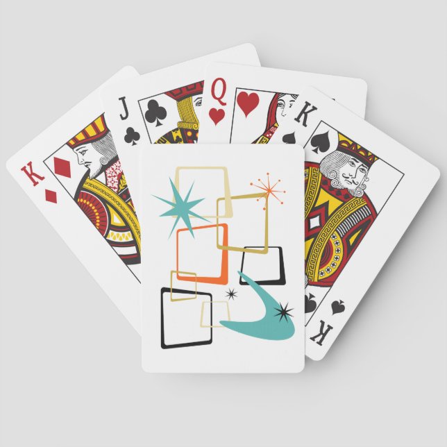 Atomic Era Squares Boomerang Starburst Mid Century Playing Cards (Back)