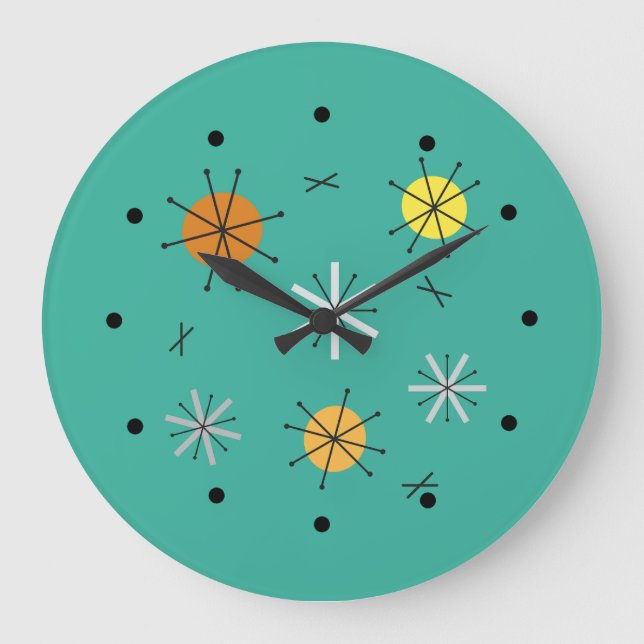 Atomic Era Starburst Planets Teal Large Clock (Front)