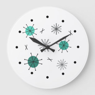 Atomic Era Starburst Planets Turquoise Large Clock