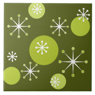 Atomic Era Starbursts Olive Green Ceramic Tile
