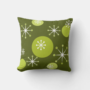 Atomic Era Starbursts Olive Green Cushion