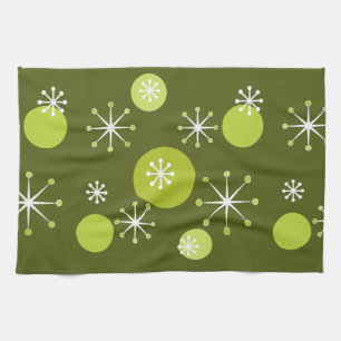 Atomic Era Starbursts Olive Green Tea Towel
