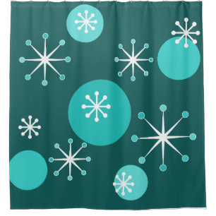 Atomic Era Starbursts Teal Shower Curtain