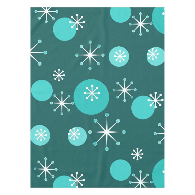 Atomic Era Starbursts Teal Tablecloth (Front)