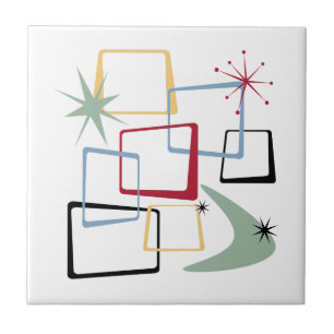 Atomic Era Stars Boomerang Squares Mid Century Ceramic Tile
