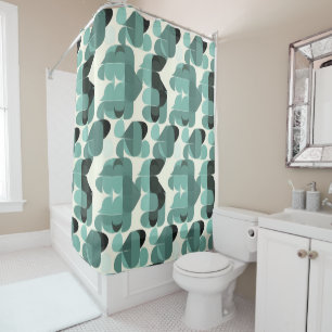 Atomic Era Vintage MCM Mid Century Modern Teal Shower Curtain
