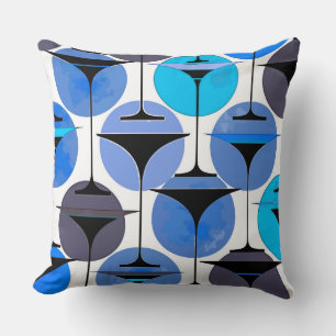 Atomic Fifties Inspired Martinis In Grey Aqua Blue Cushion