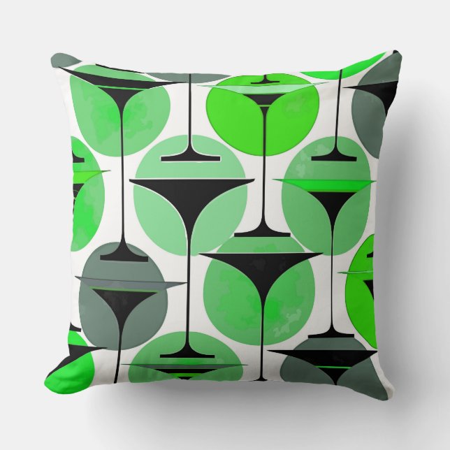 Atomic Fifties Inspired Martinis In Grey, Green Cushion (Front)