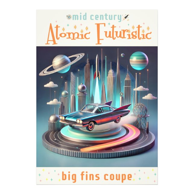 Atomic Futuristic Big Fins Coupe Car Photo Print (Front)