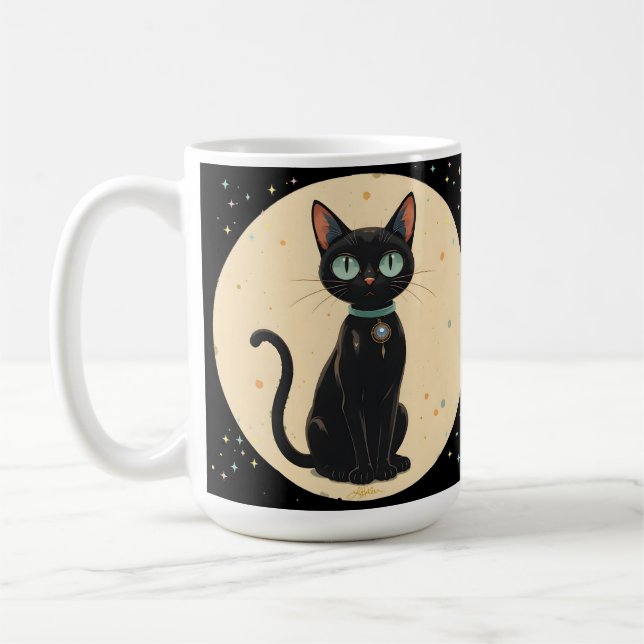 Atomic Futuristic Black Cat Moon Coffee Mug (Left)