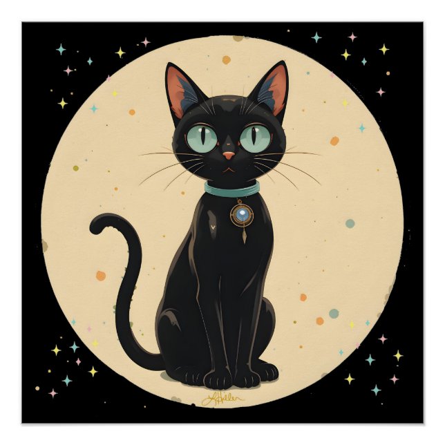 Atomic Futuristic Black Cat Moon Poster (Front)