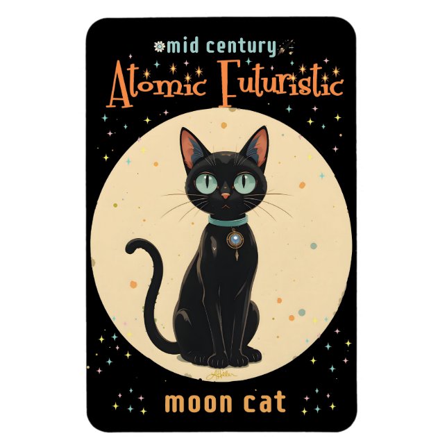 Atomic Futuristic Black Cat Moon with text Magnet (Vertical)