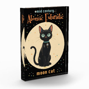 Atomic Futuristic Black Cat Moon with text Photo Block