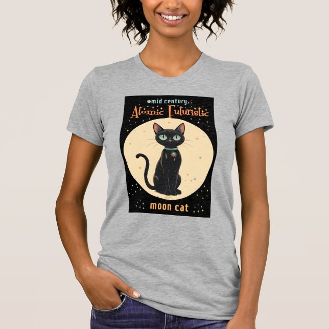 Atomic Futuristic Black Cat Moon with text T-Shirt (Front)