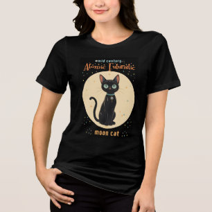 Atomic Futuristic Black Cat Moon with text Tri-Blend Shirt